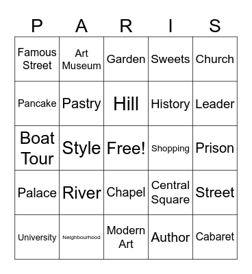 Paris Bingo! Bingo Card