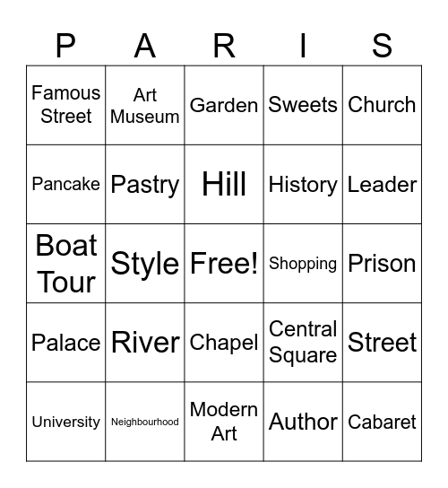 Paris Bingo! Bingo Card