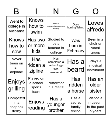 People Bingo Card