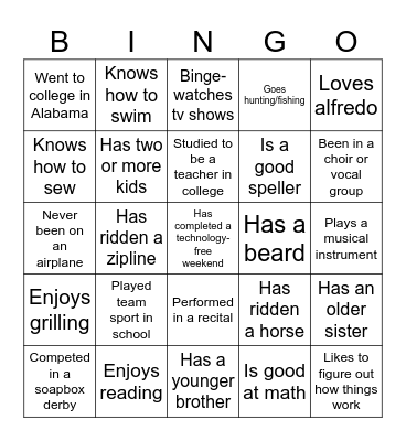 People Bingo Card