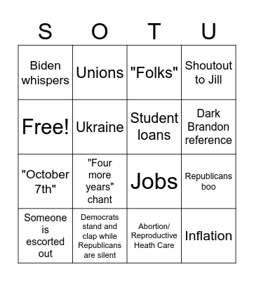 State of the Union BINGO Card