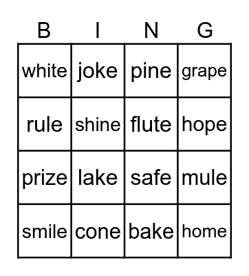 Magic e Words Bingo Card