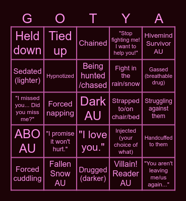 Platonic Yandere X-Men Bingo Card