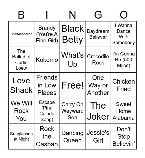Sing Along Bingo Card