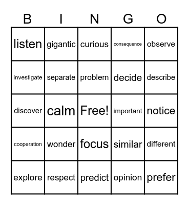 K-2 Vocabulary Bingo Card