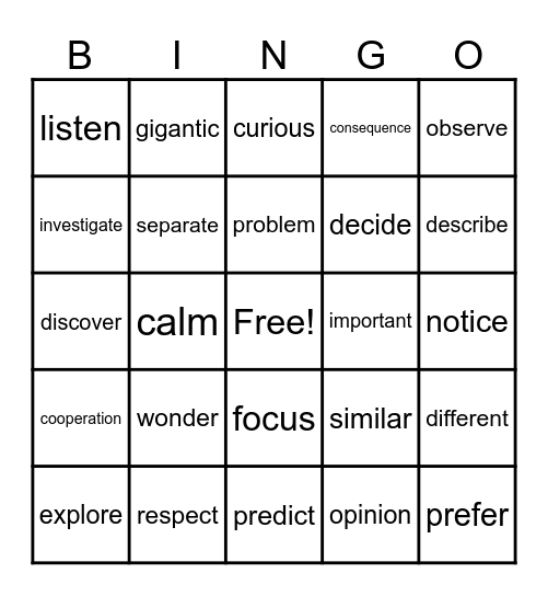 K-2 Vocabulary Bingo Card