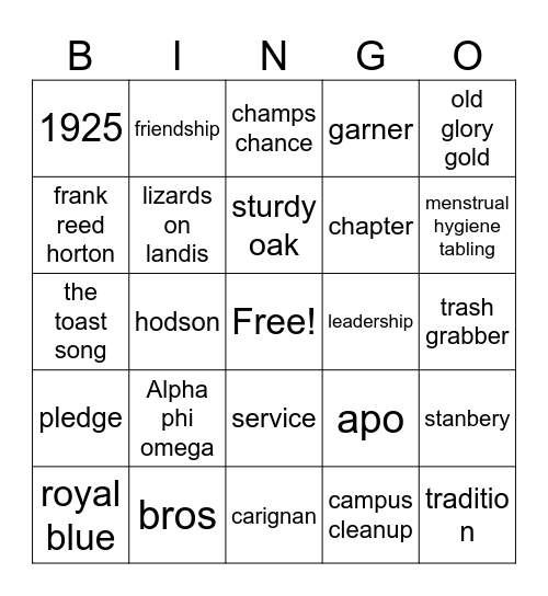 APO BINGO Card