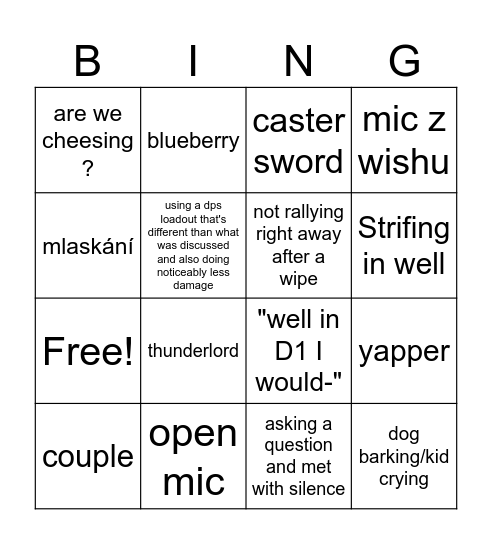 Destiny LFG meme bingo Card