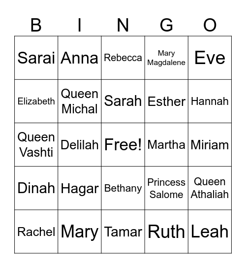 Women of the Bible Bingo Card