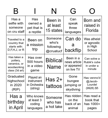 ~ TOWERS CG PEOPLE BINGO ~ Bingo Card