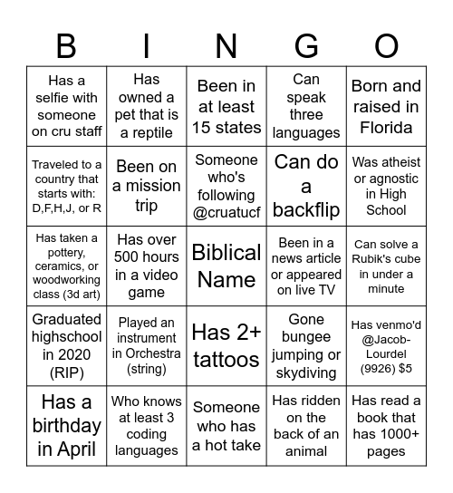 ~ TOWERS CG PEOPLE BINGO ~ Bingo Card