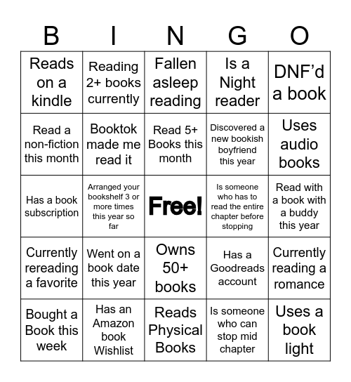 Bookish Bingo Card