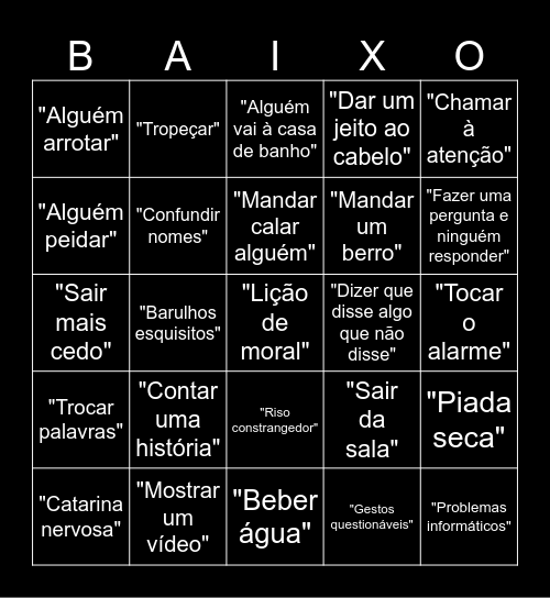 Bingo do baixo Bingo Card