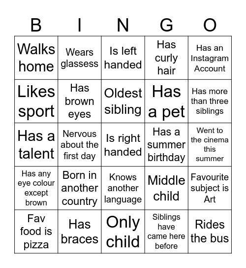 CLASSMATE BINGO Card