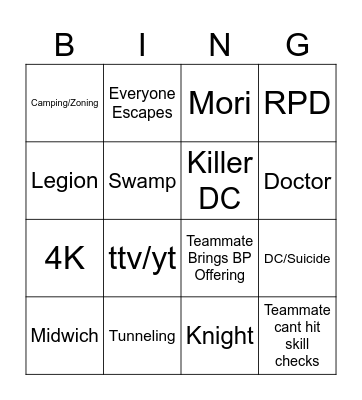 DBD Bingo Card