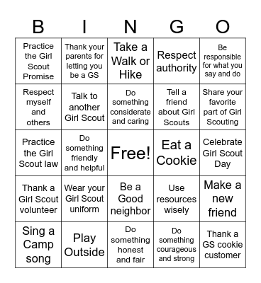 Girl Scout Week Bingo Card