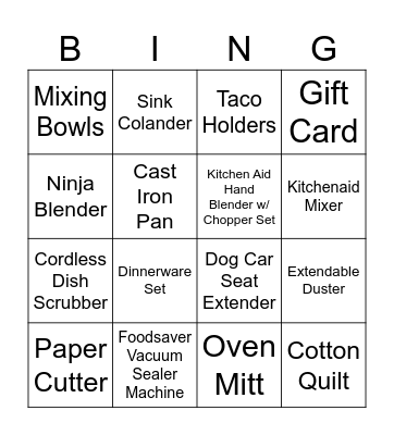 Kacie's Bridal Shower Bingo Card