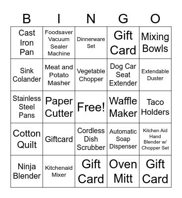 Kacie's Bridal Shower Bingo Card