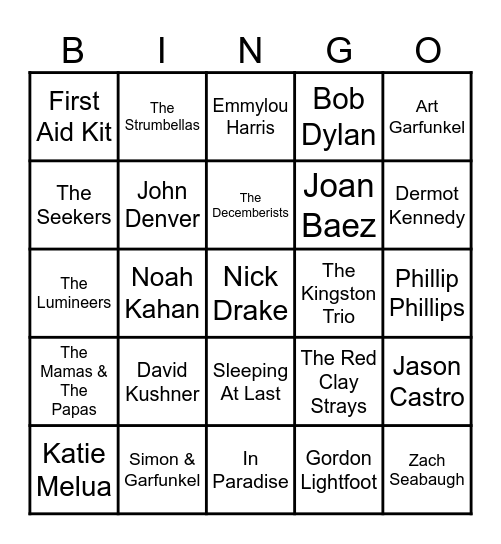Folk Mix Bingo Card