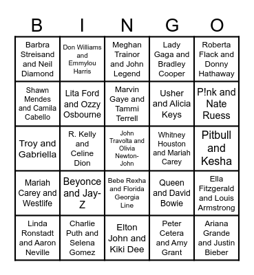 Duets Bingo Card