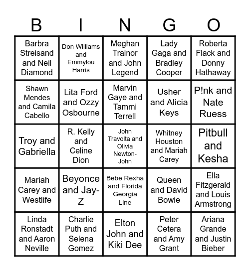 Duets Bingo Card