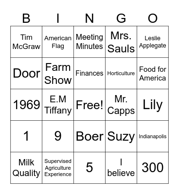 FFA Bingo Card