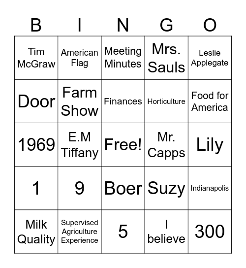 FFA Bingo Card