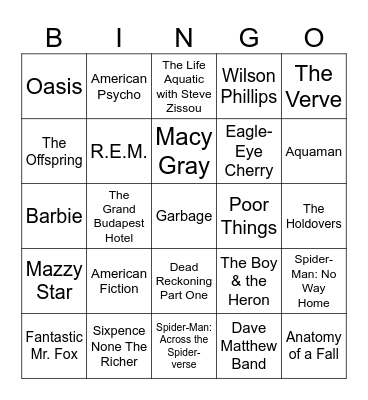 The Oscars, Willem Dafoe, & 90s Vibes Bingo Card