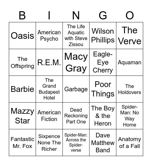 The Oscars, Willem Dafoe, & 90s Vibes Bingo Card