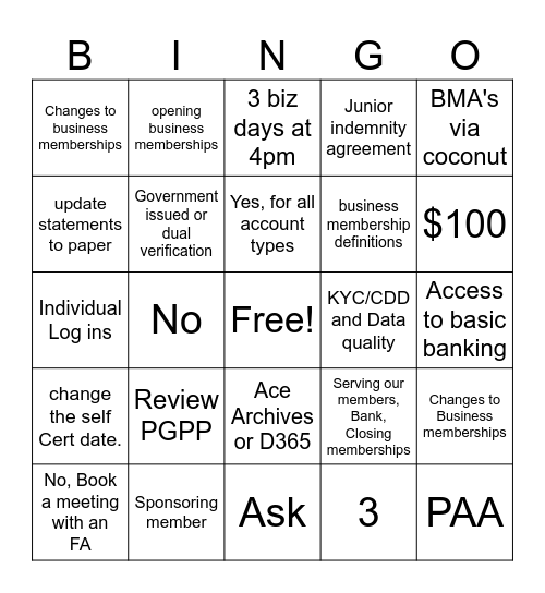 Account Bingo Card