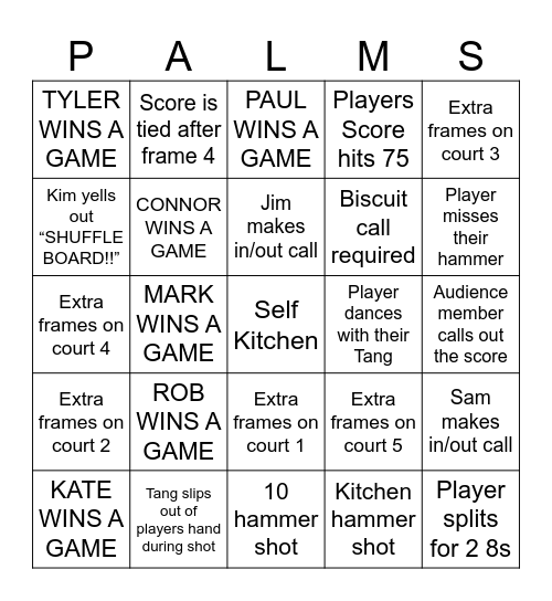 Tournament of Champions Bingo Card