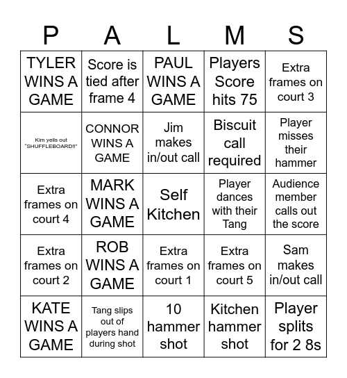 Tournament of Champions Bingo Card