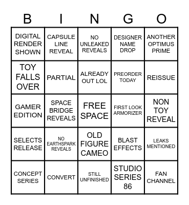 Transformers Fanstream Bingo Card