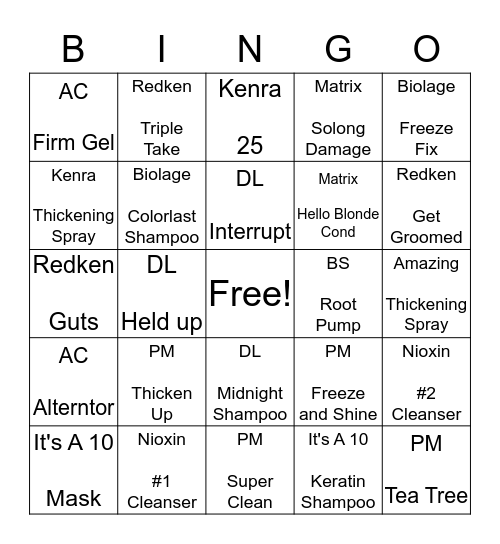 Hair Product Bingo Card