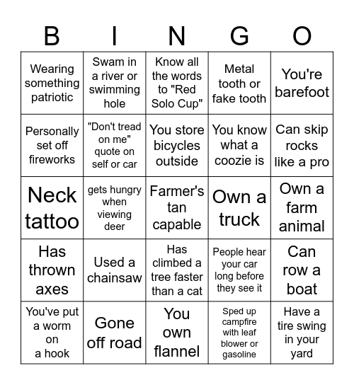 You Know You're a Redneck if.... Bingo Card