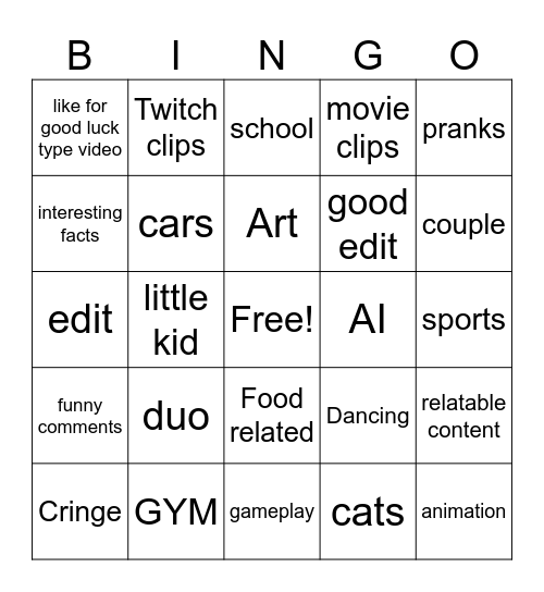Untitled Bingo Card
