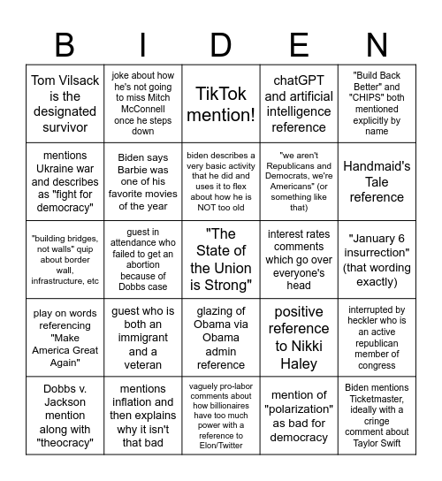 2024 State of the Union Bingo Card