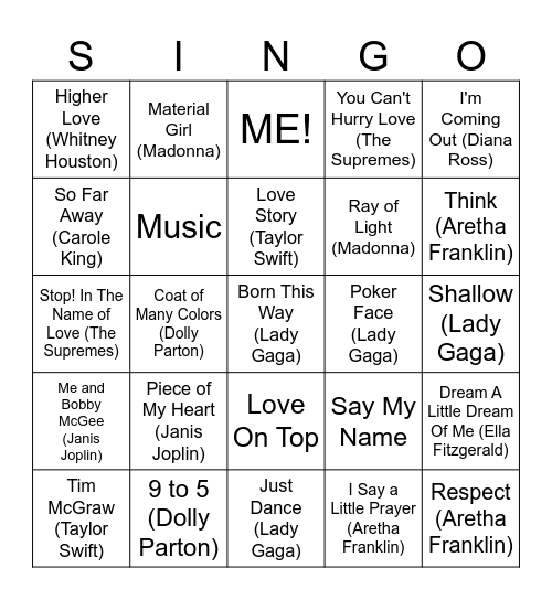 Women in Music Bingo Card