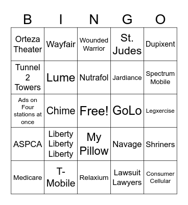 Commerical Bingo Card