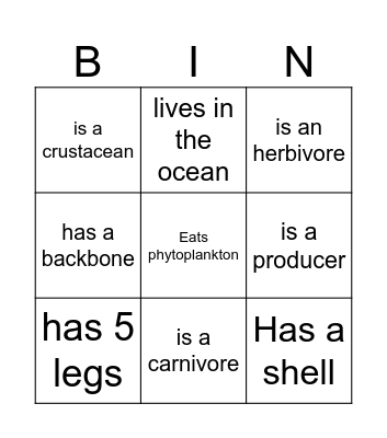 Food Web Bing Bingo Card