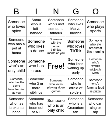 Human Bingo Card