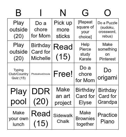 Untitled Bingo Card