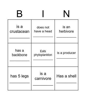 Food Web Bing Bingo Card