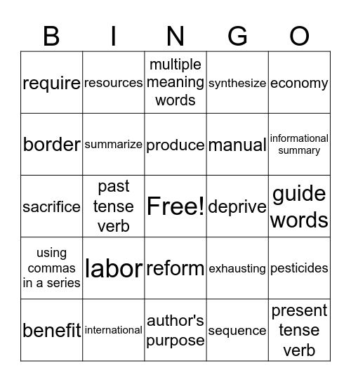 Workshop 4 Bingo Card