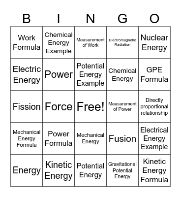 Physics Bingo Card