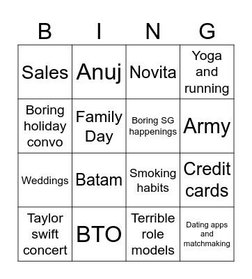 Chit-chat Bingo Card