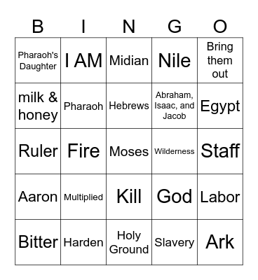 Exodus Story Bingo Card