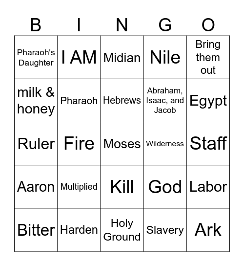 Exodus Story Bingo Card