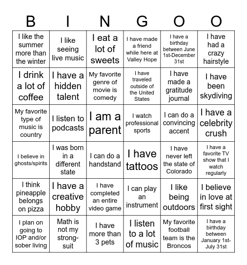 Recovery Bingoo :) Bingo Card