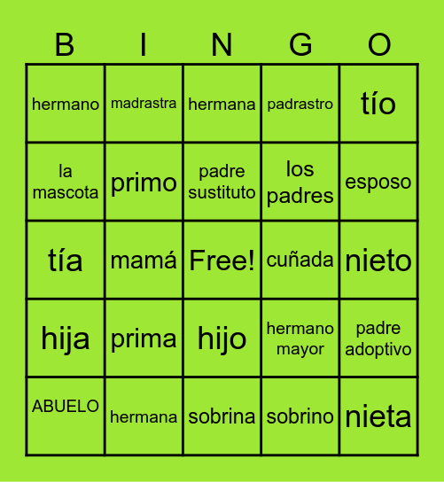 LA FAMILIA Bingo Card
